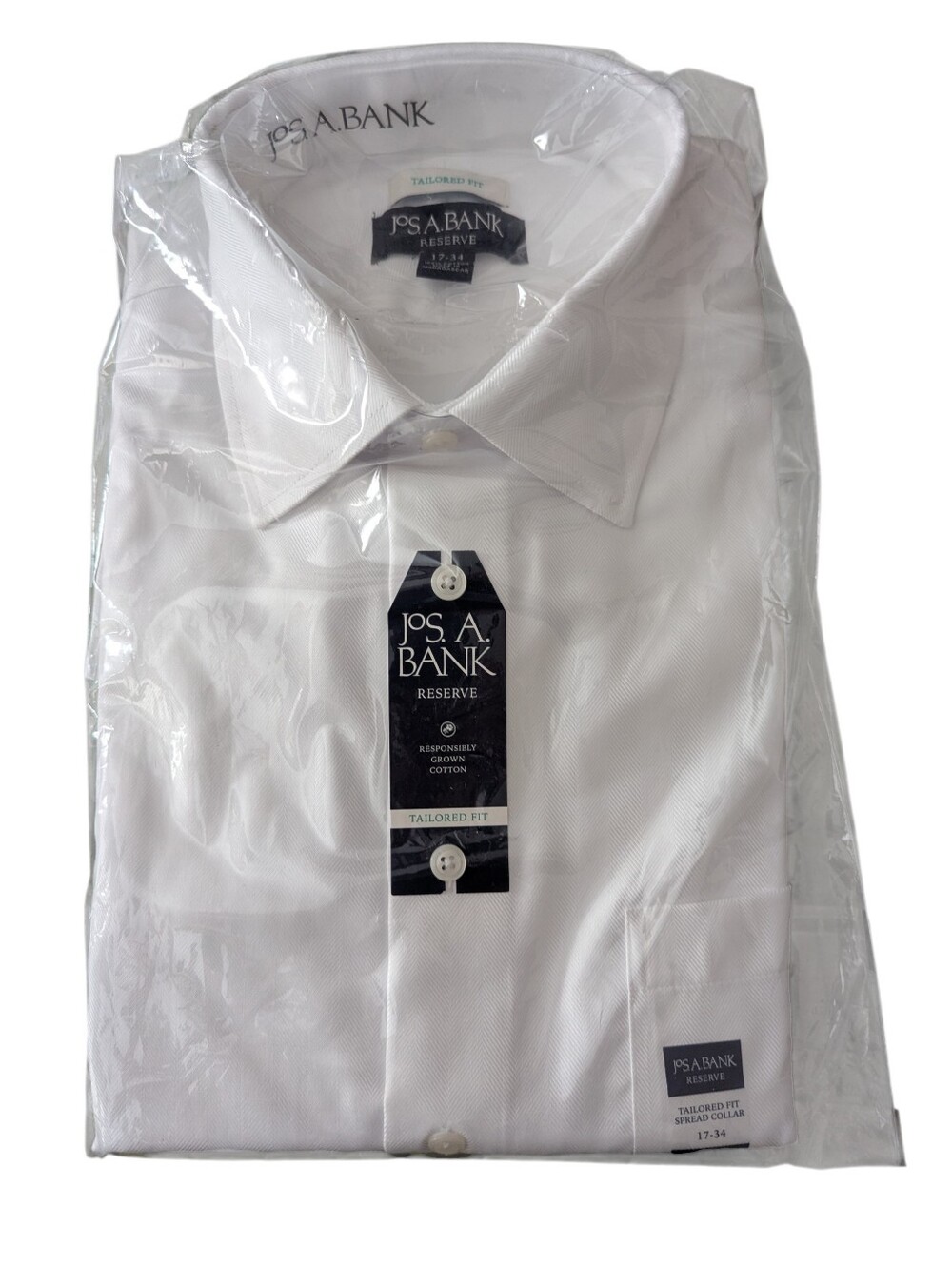 Jos. A. Bank Reserve Men’s White Cotton Dress Shirt - Tailored Fit Size 17/34